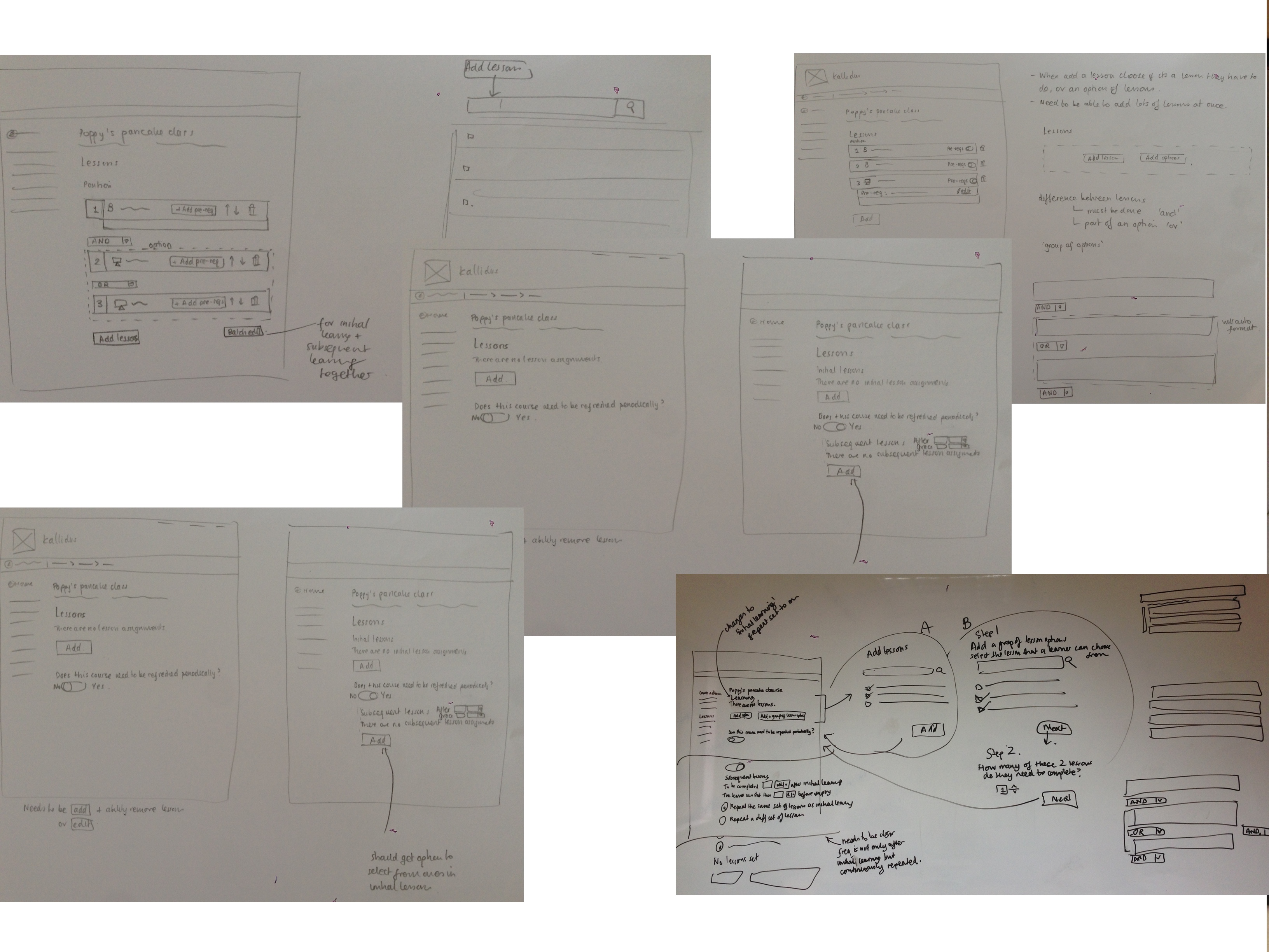 Sketches of initial concepts for admin screens